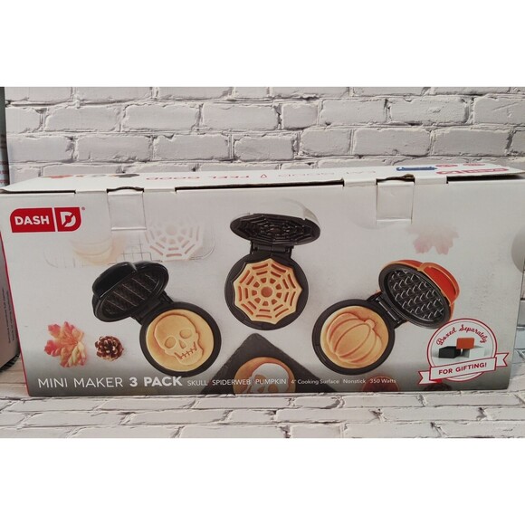 Mini Waffle Maker Set of 3 Pumpkin, Skull and Spider Web-NEW - Picture 9 of 12
